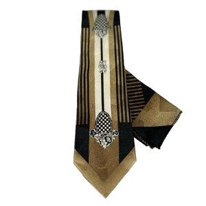 Da Ciro Boys Tie Hanky Set Mustard Cream Black 3" Wide 54" Long 100% Polyester